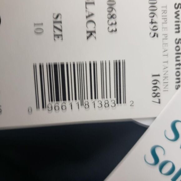 Swim Solutions Tankini Top Womens 10 Black Triple Pleat Ruffle Adjustable Straps - Picture 11 of 12